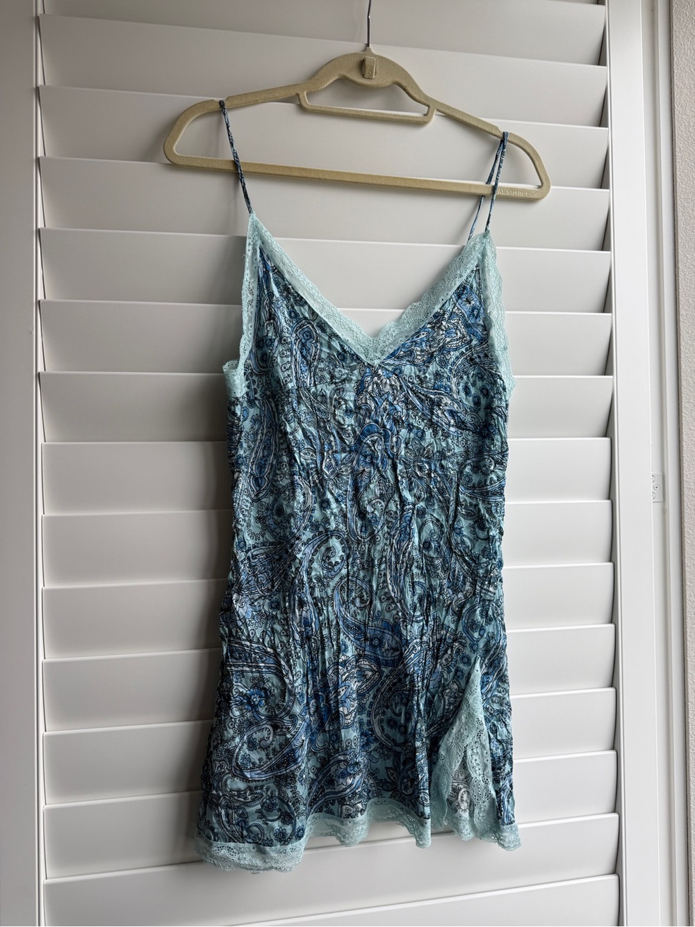 Frankie's Bikinis Light Blue Paisley Lace-Trim Slip
